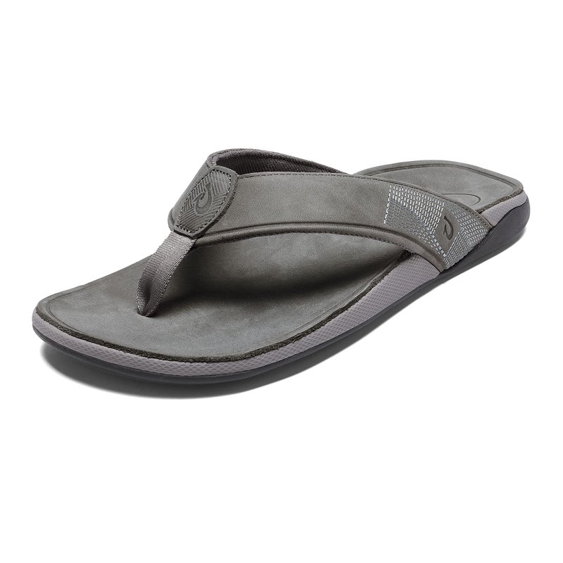 OLUKAI Tuahine Men's Waterproof Leather Sandals, Versatile Beach Flip Flops, Arch Support & Comfort Fit, Lightweight & Durable, Enhanced Grip & Traction, Stone/Stone, 13 - Image 1